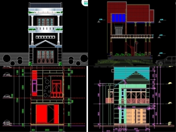 9 mẫu thiết kế nhà phố 2 tầng hiện đại file cad miễn phí