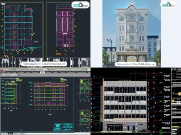 Autocad thiết kế khách sạn 5 tầng đa dạng hiện đại