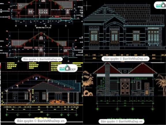 Bộ 10 Bản Vẽ AUTOCAD Biệt Thự 1 Tầng Full Kiến Trúc, Kết Cấu Rẻ Nhất