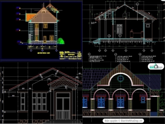 Bộ 10 Bản Vẽ AUTOCAD Biệt Thự 1 Tầng Miễn Phí