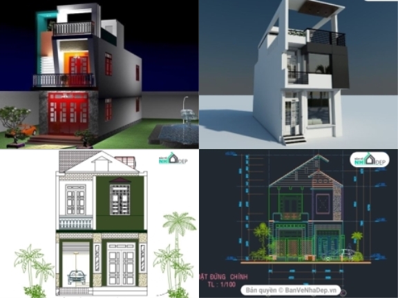 Bộ 10 mẫu bản vẽ cad nhà phố 2 tầng thông dụng nhất