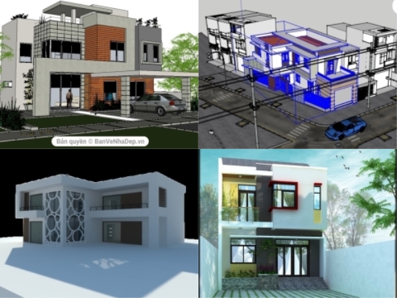 Bộ 10 mẫu thiết kế nhà phố 2 tầng hiện đại Sketchup