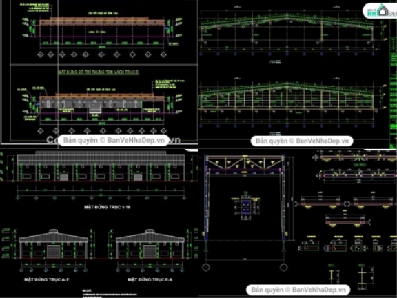 Bộ 20 bản vẽ AutoCAD nhà xưởng công ty trong khu công nghiệp, có đầy đủ các hạng mục kiến trúc, kết cấu