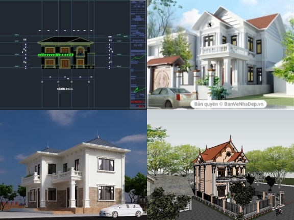 Bộ 4 File Sketchup nhà biệt thự 2 tầng phối cảnh ngoại thất với phong cách kiến trúc tân cổ điển cực kì chất lượng