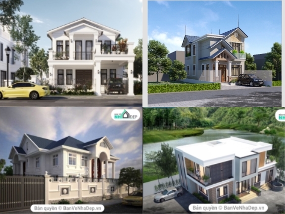 Bộ 4 mẫu nhà Biệt Thự 2 tầng được phối cảnh 3Dmax có lượt xem nhiều nhất