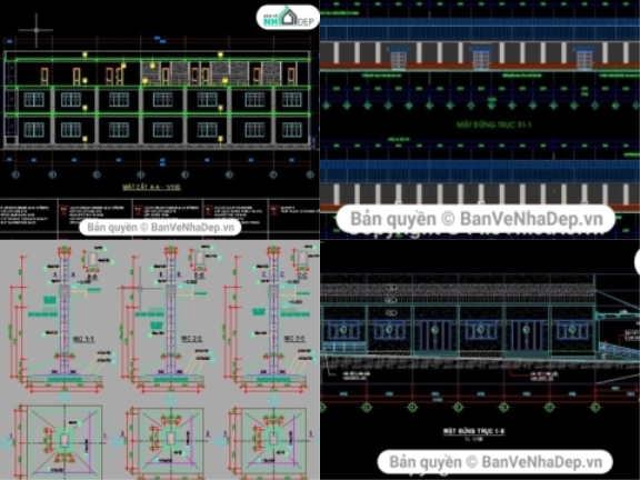 Bộ 5 mẫu nhà xưởng công nghiệp được xây dựng trên phần mềm AutoCAD có đầy đủ các bản vẽ chi tiết xây dựng các hạng mục như kiến trúc, kết cấu