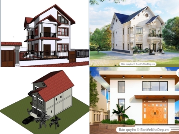 Bộ 5 Model Sketchup nhà biệt thự 2 tầng dựng cảnh ngoại thất, rất đầy đủ và chi tiết, thích hợp để các bạn tham khảo cho các dự án sau