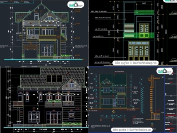 Bộ 6 bản vẽ nhà biệt thự 2 tầng có đầy đủ kiến trúc kết cấu, phù hợp để các bạn tham khảo
