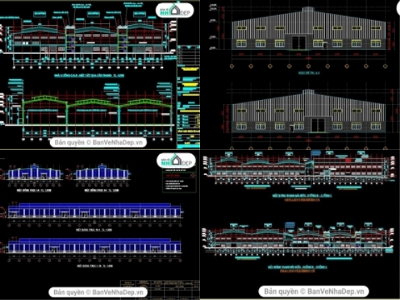 Bộ 6 bản vẽ nhà xưởng công nghiệp có đầy đủ các bản vẽ chi tiết phần kết cấu, dự ứng lực