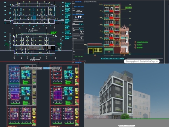 Bộ 6 bản vẽ thiết kế khách sạn đầy đủ kiến trúc, kết cấu chi tiết