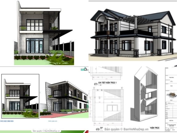 Bộ 6 mẫu thiết kế nhà phố 2 tầng thiết kế revit