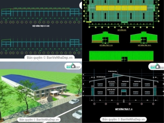 Bộ 8 bản vẽ AutoCAD nhà xưởng công nghiệp cực kì đầy đủ và chi tiết