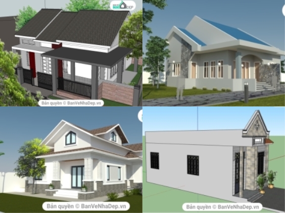 Bộ 9 Model Sketchup nhà cấp 4 siêu rẻ để học tập