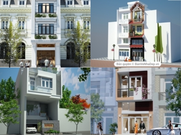 Bộ hồ sơ 15 mẫu bản vẽ nhà phố 4 tầng gồm: KT+KC+M&E kèm phối cảnh
