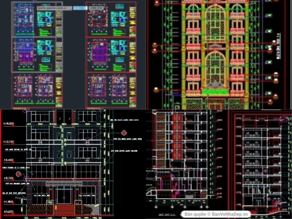 Bộ sưu tập 7 mẫu bản vẽ autocad thiết kế khách sạn 9 tầng