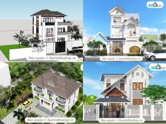 Dựng 15 mẫu thiết kế biệt thự đẹp đồng giá 30k Sketchup