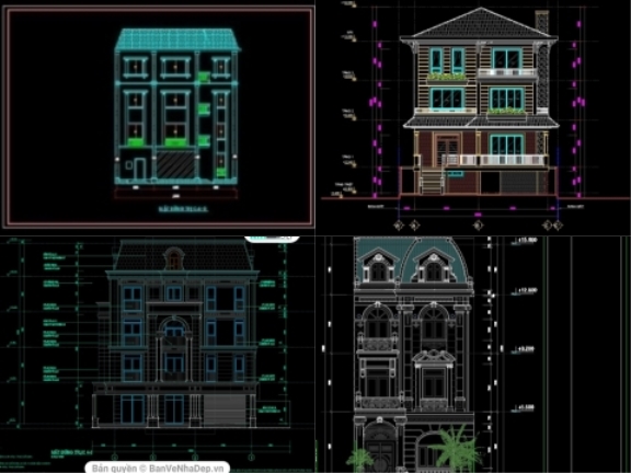 File autocad thiết kế 4 mẫu biệt thự cao tầng giảm giá 10%