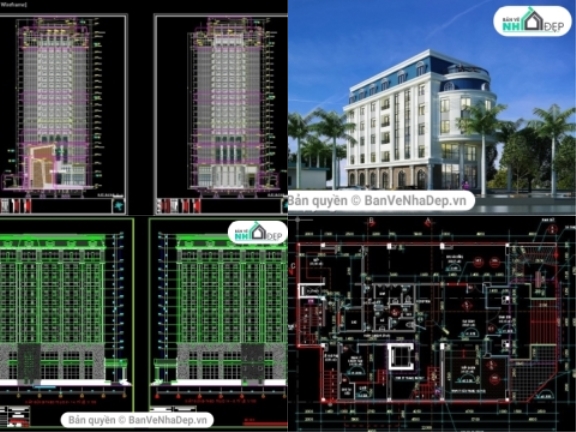 File cad 6 bộ bản vẽ thiết kế khách sạn hiện đại