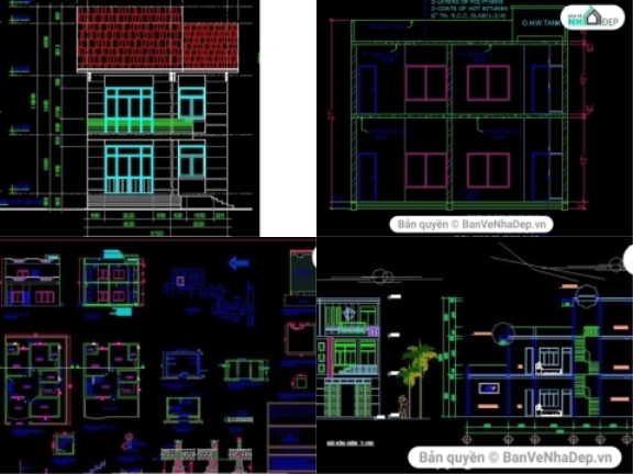 Miễn phí 7 mẫu bản vẽ thiết kế nhà phố 2 tầng đầy đủ kiến trúc, kết cấu