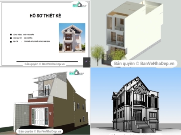 Revit tổng hợp 10 mẫu thiết kế nhà phố 2 tầng