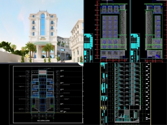 Sale trọn bộ 4 mẫu bản vẽ thiết kế khách sạn đầy đủ kiến trúc, kết cấu, điện nước chỉ với 99k