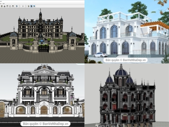 Sketchup bộ 7 bản vẽ dinh thự lâu đài quý phái