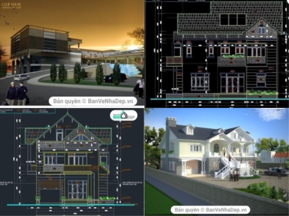 Tổng hợp 10 bản vẽ AutoCAD có đầy đủ các hạng mục Kiến Trúc, Kết Cấu của nhà Biệt Thự 2 tầng rất phù hợp để các designer tham khảo cho các dự án mới