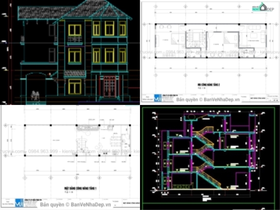 Tổng Hợp 15 Bản Vẽ AUTOCAD Nhà Phố 3 Tầng Miễn Phí Hot 2019