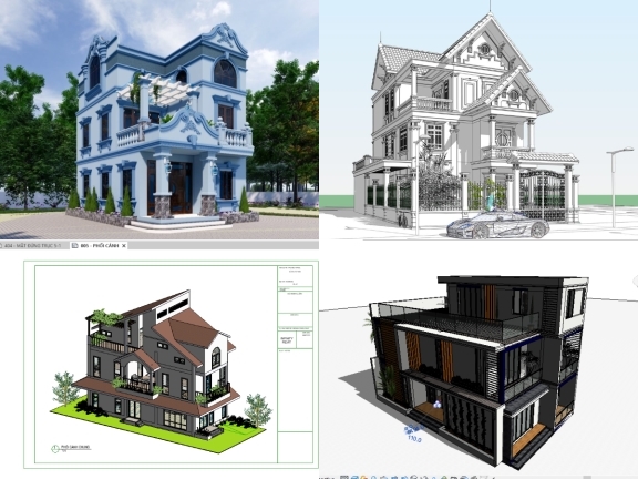 Tổng hợp 19 bản vẽ revit thiết kế mẫu biệt thự 3 tầng