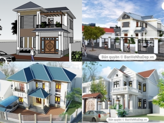 Tổng hợp 4 mẫu nhà Biệt Thự 2 tầng phối cảnh ngoại thất Model SU