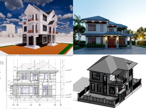 Tổng hợp 6 file Revit nhà biệt thự 2 tầng được dựng hình và phối cảnh ngoại thất cực kì đầy đủ và chi tiết