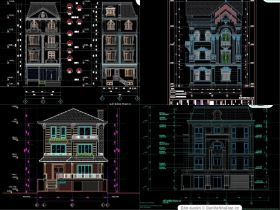 Tổng hợp 6 mẫu thiết kế biệt thự cao tầng thiết kế autocad