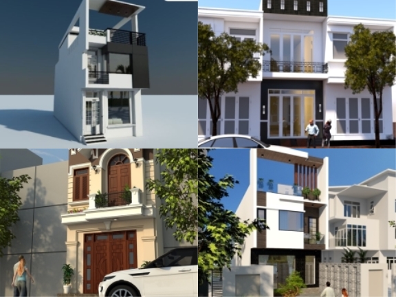 Tổng hợp 7 mẫu thiết kế nhà phố 2 tầng file autocad đầy đủ kiến trúc và phối cảnh