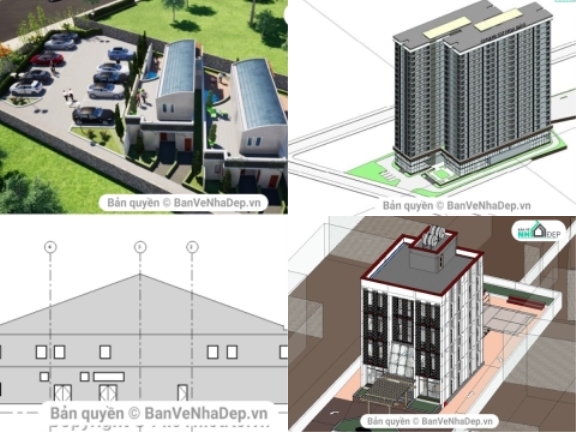 Tổng hợp 9 bản vẽ Revit chung cư, văn phòng chi tiết