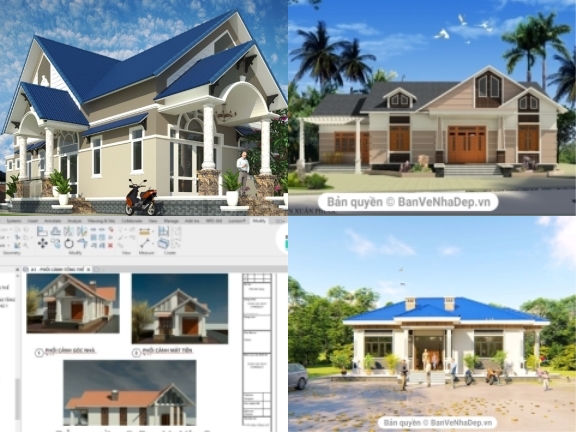 Top 4 Bản Vẽ Full Hạng Mục Kiến Trúc Biệt Thự 1 Tầng Bằng Revit