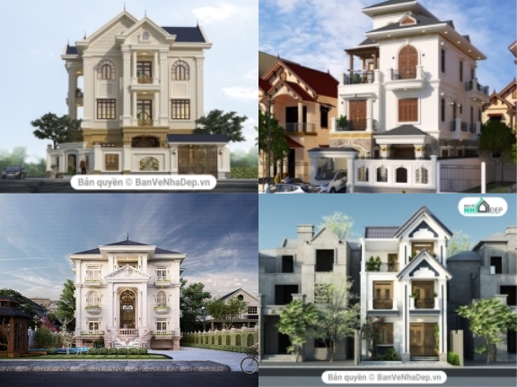 Trọn bộ 11 hồ sơ bản vẽ biệt thự 3 tầng Tân cổ điển