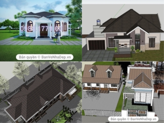 Trọn Bộ 20 Model Sketchup Biệt Thự 1 Tầng Hiện Đại Giá Siêu Rẻ