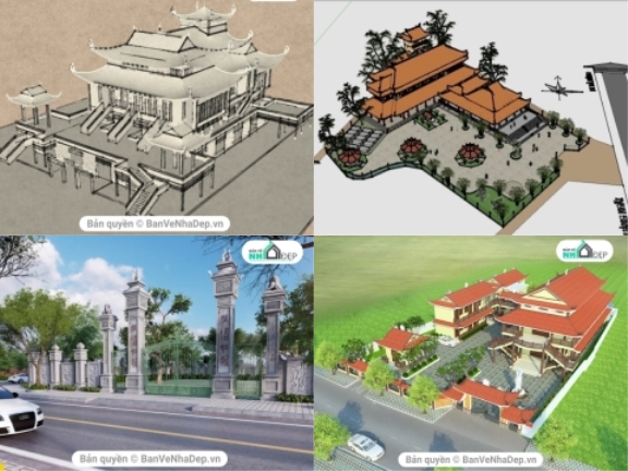 Trọn bộ 8 Model Sketchup đình chùa cực đẹp cực rẻ