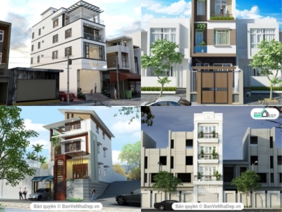 Trọn bộ hồ sơ 5 mẫu File cad thiết kế nhà phố 4 tầng gồm kiến trúc và su đầu đủ setting