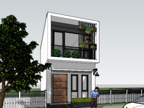 3d nhà ở phố 2 tầng 4.5x16m dựng model .skp 2021