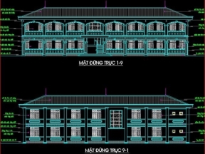 Autocad bản vẽ kiến trúc chỉnh sửa và cải tạo trường tiểu học xã Khánh Thượng A, nhà lớp học 2 tầng 