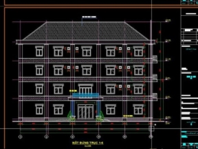 Autocad chung cư tòa nhà 4 tầng 13x25m kiến trúc và kết cấu