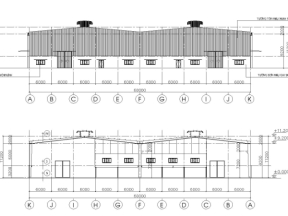 Autocad Nhà xưởng bảo dưỡng 1.2 hecta kích thước 60x68m khung thép tiền chế