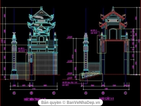 Autocad thiết kế bản vẽ cổng đền chùa kiến trúc cổ