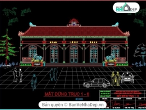 Autocad thiết kế bản vẽ công trình nhà cổ Hiếu Quang Tự