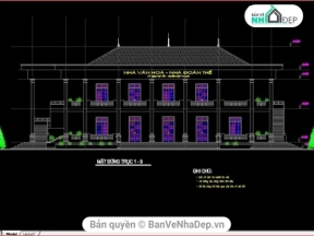 Autocad thiết kế bản vẽ kiến trúc + kết cấu nhà văn hóa Xã Quang Yên - Lập Thạch - Vĩnh Phúc