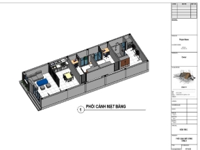 Bản mẫu kiến trúc nhà lô phố  trệt lợp tôn 6x17m (file revit+pdf)