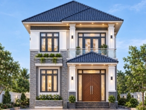 Bản vẽ autocad Biệt thự mái nhật 2 tầng kích thước 8x11m