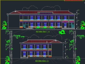 Bản vẽ autocad kiến trúc và kết cấu thiết kế trường tiểu học Trung Bì