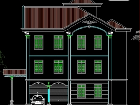 Bản vẽ autocad thiết kế nhà phố 3 tầng kích thước 16.5x19.3m